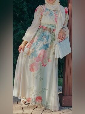 Cream Maxi Dress with Pastel Floral Print